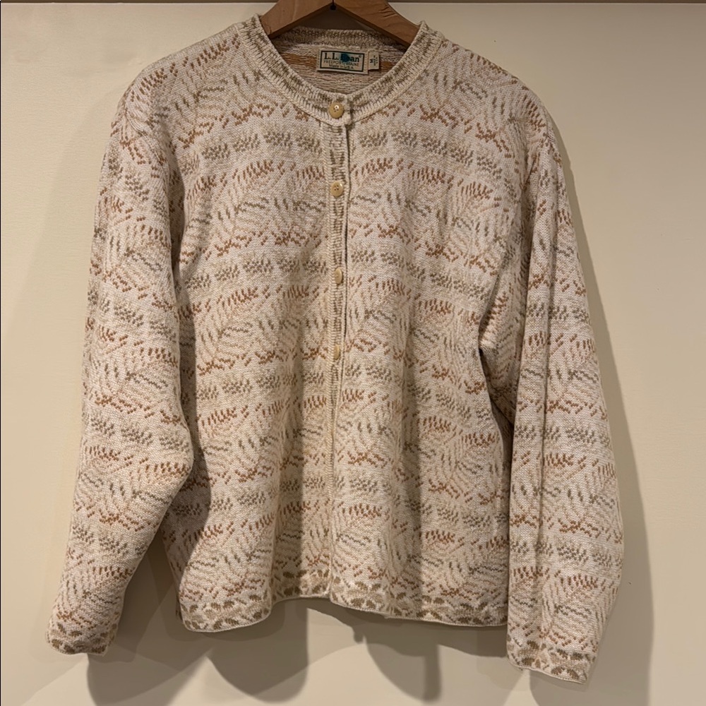 L.L. Bean Cream and Brown Cardigan Sweater